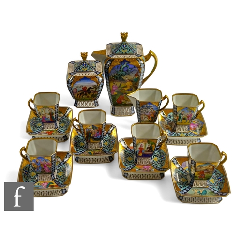 312 - A Herend porcelain coffee service comprising coffee pot, covered sugar, cream jug, six pedestal cups... 