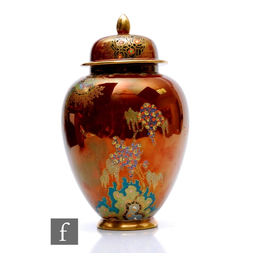 102 - A 1930s Carlton Ware shape 311 ginger jar and cover decorated in the Chinese Bird and Cloud pattern,... 