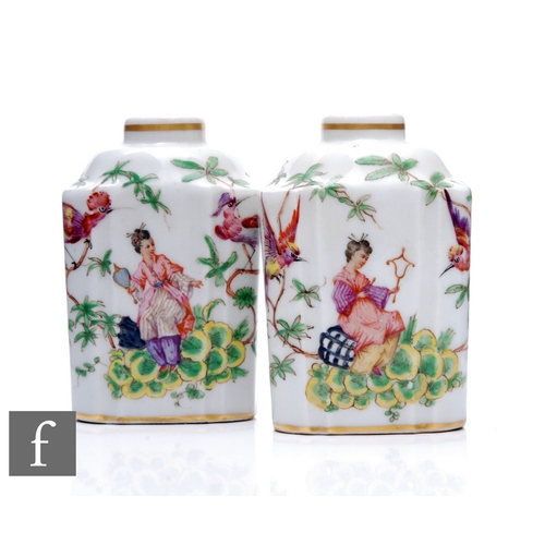 150 - A pair of 19th Century Edme Samson porcelain tea caddies, each of fluted tri-form with shallow colla... 