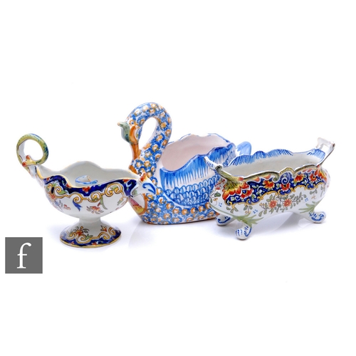 262 - An early 20th Century French Faience table centre jardiniere in the form of a Swan by Henriot Quimpe... 