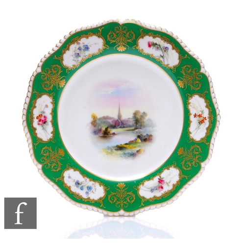 197 - A late 19th Century Royal Worcester cabinet plate, the central well hand decorated with an untitled ... 