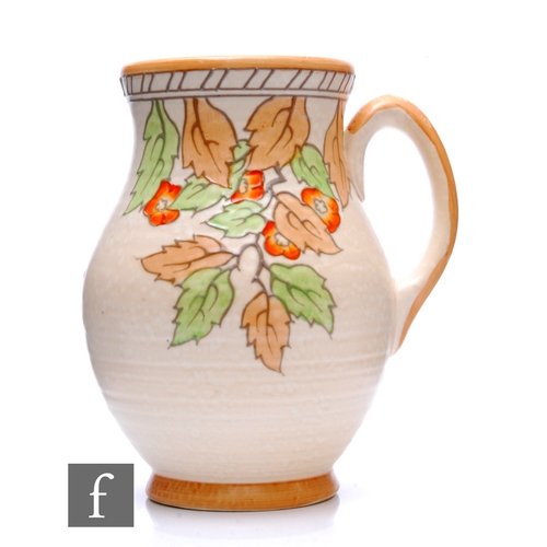 241 - A 1930s Crown Ducal flower jug by Charlotte Rhead in the Golden Leaves pattern with tubelined flower... 