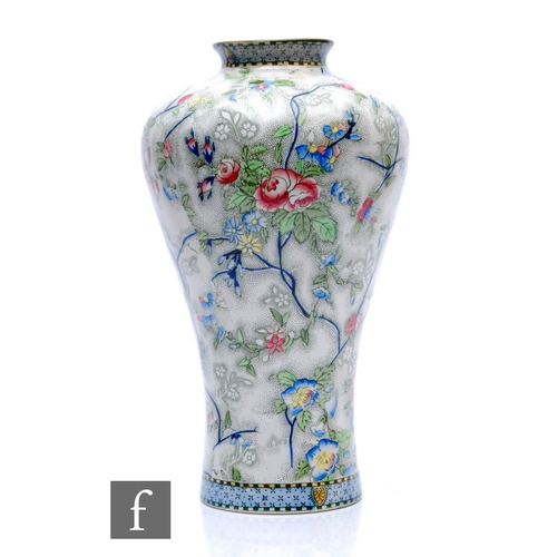 296 - A large early 20th Century Royal Coronaware vase of baluster form with narrow collar neck decorated ... 