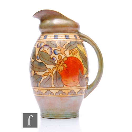 90 - A 1930s Bursley Ware flower jug designed by Charlotte Rhead and decorated in the Pomegranate pattern... 