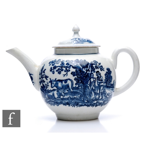 134 - An 18th Century English porcelain teapot, possibly Pennington Liverpool, the footed spherical form w... 