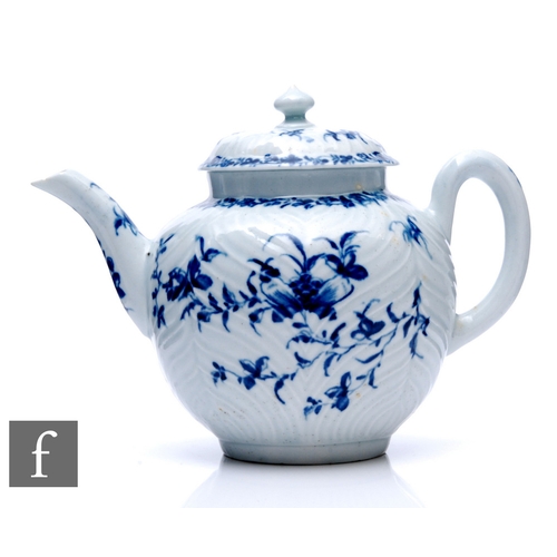 137 - An 18th Century Worcester feather moulded teapot and cover circa 1756-1760, hand decorated with styl... 