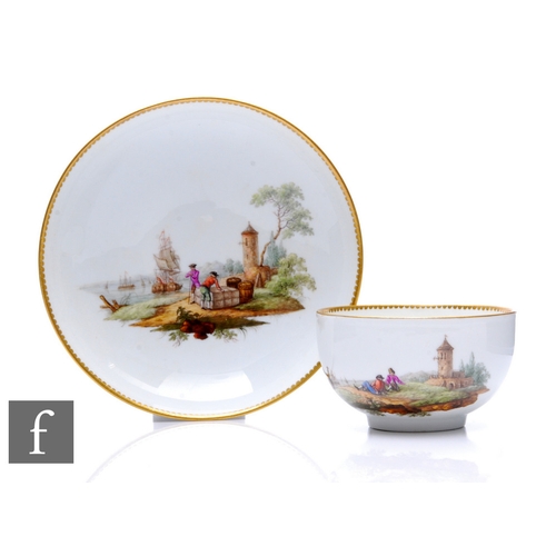 167 - A late 18th Century Meissen porcelain tea cup and saucer, the circular cup with loop handle, hand en... 