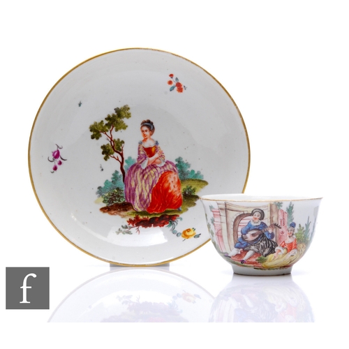 179 - An 18th Century Frankenthal porcelain deep dish form saucer, polychrome enameled with a scene of a l... 