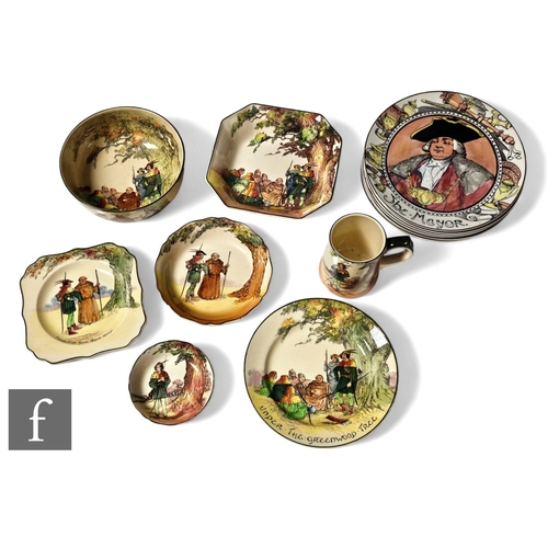 275 - A set of seven 1930s Royal Doulton rack plates depicting the professions after designs by Charles No... 