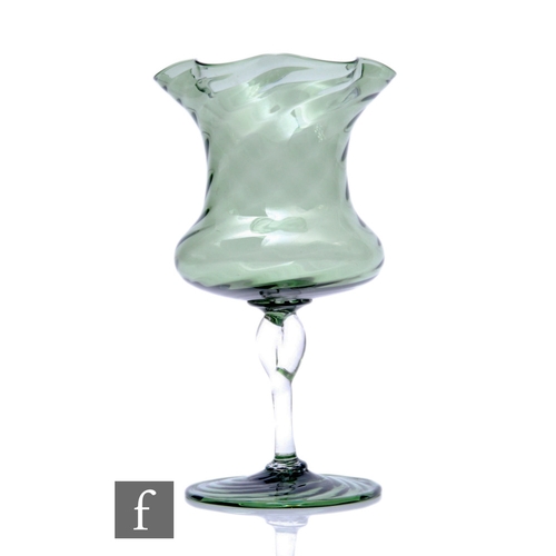 400 - An early 20th Century Stuart & Sons green goblet glass vase, of squat ovoid form with flared nec... 