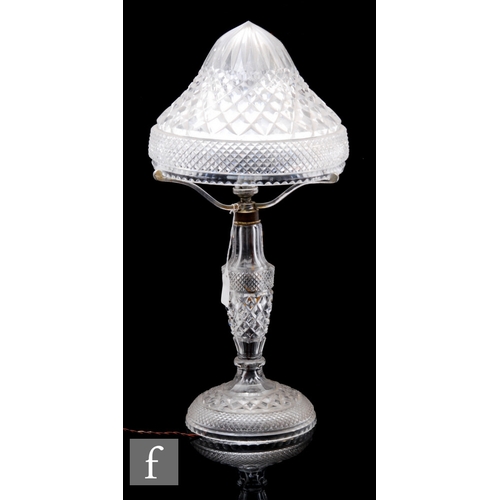 520 - A 1930s cut glass mushroom table lamp, the spreading circular base rising to a baluster stem with do... 