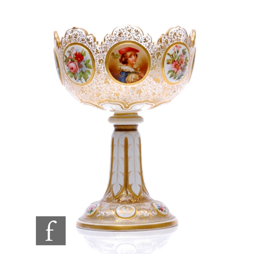 331 - A large 19th Century Bohemian chalice in the manner of Moser, the cup shaped bowl with scalloped rim... 