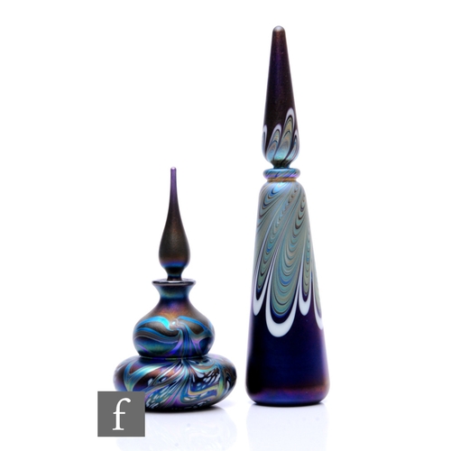 347 - A contemporary Richard P. Golding large scent bottle, of conical form, decorated with iridescent blu... 