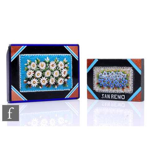 358 - A contemporary micro mosaic flat weight, of rectangular form, decorated to the centre with a cluster... 