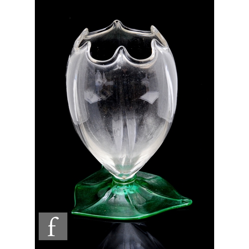 404 - A late 19th Century Stevens & Williams clear crystal vase of stylised fluted form with a pale gr... 