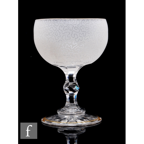 424 - A 19th Century Richardsons goblet with a vermicelli acid decoration to the bowl above a facet stem a... 