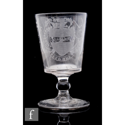 427 - A 19th Century glass rummer, the bucket bowl engraved ‘God Speed the Plough’ with a monogram verso, ... 