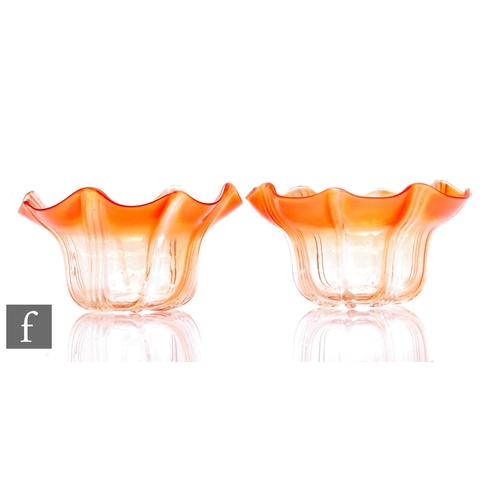 447 - A pair of Stevens & Williams glass bowls, of circular section with wavy rim, decorated to the bo... 