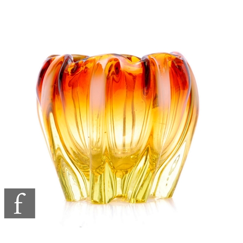 448 - A Stevens & Williams glass vase, of ovoid form with bold ribbed decoration all in a deep amber t... 