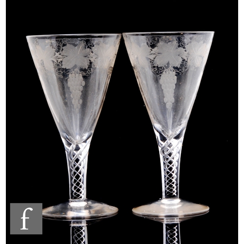 479 - A pair of 20th Century clear crystal large drinking glasses, circa 1930s, the bowl of conical form w... 