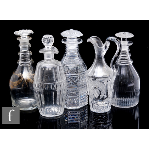 542 - A collection of 19th Century decanters to include mallet and shouldered examples with cut and gilded... 