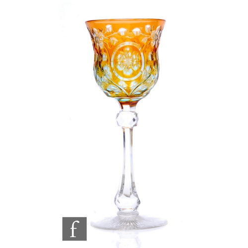 410 - An early 20th Century Stevens and Williams drinking glass, the ogee form bowl cased in deep citron o... 