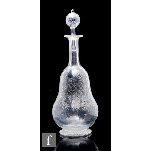 422 - An early 20th Century Stevens & Williams clear crystal spirit decanter of footed double gourd fo... 