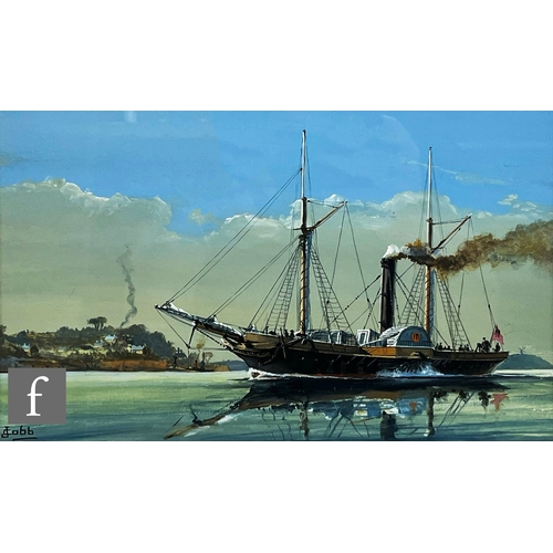 925 - J. COBB (CONTEMPORARY) - 'R.M.S. Mauretania', gouache, signed, framed, 9cm x 30.5cm, frame size 37cm... 