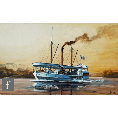 925 - J. COBB (CONTEMPORARY) - 'R.M.S. Mauretania', gouache, signed, framed, 9cm x 30.5cm, frame size 37cm... 