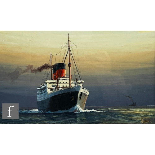 925 - J. COBB (CONTEMPORARY) - 'R.M.S. Mauretania', gouache, signed, framed, 9cm x 30.5cm, frame size 37cm... 