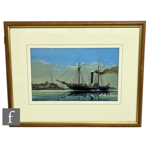 925 - J. COBB (CONTEMPORARY) - 'R.M.S. Mauretania', gouache, signed, framed, 9cm x 30.5cm, frame size 37cm... 