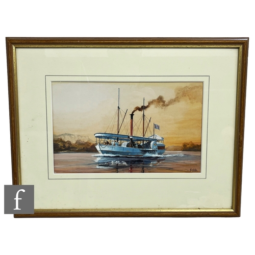 925 - J. COBB (CONTEMPORARY) - 'R.M.S. Mauretania', gouache, signed, framed, 9cm x 30.5cm, frame size 37cm... 