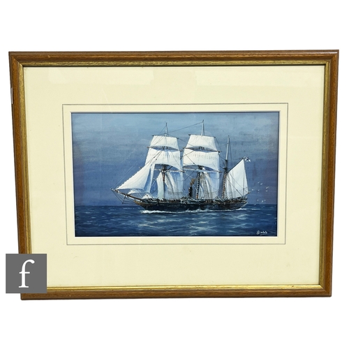 925 - J. COBB (CONTEMPORARY) - 'R.M.S. Mauretania', gouache, signed, framed, 9cm x 30.5cm, frame size 37cm... 