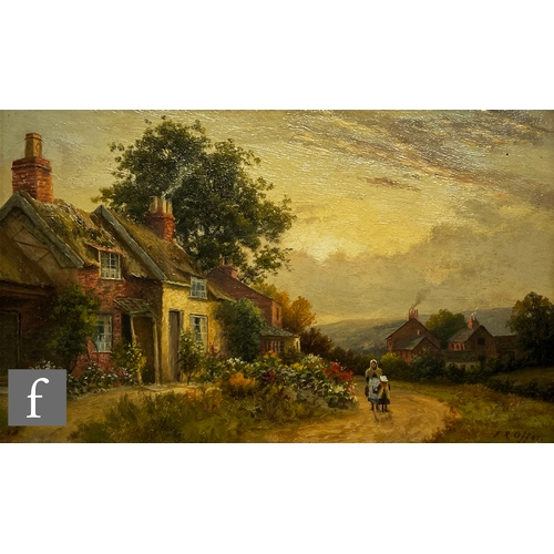 926 - FRANK RAWLINGS OFFER (1847-1932) - Figures on a village road, oil on board, signed, framed, 26cm x 4... 