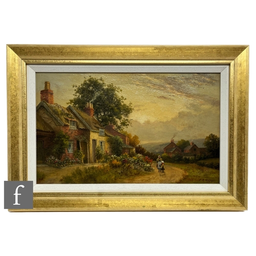 926 - FRANK RAWLINGS OFFER (1847-1932) - Figures on a village road, oil on board, signed, framed, 26cm x 4... 