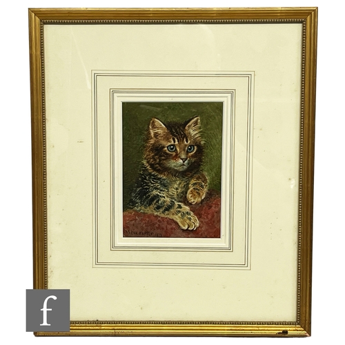 929 - WILSON HEPPLE (1854-1937) - Tabby cat on a cushion, watercolour, signed and dated 1913, framed, 17cm... 