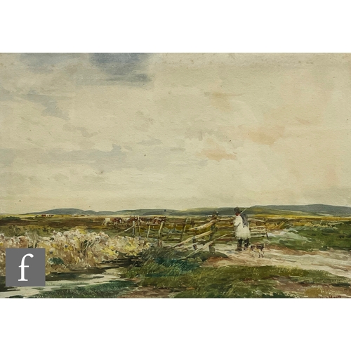 951 - CLAUDE HAYES (1852-1922) - A farmer with his dog, watercolour, signed, framed, 24cm x 34cm, frame si... 