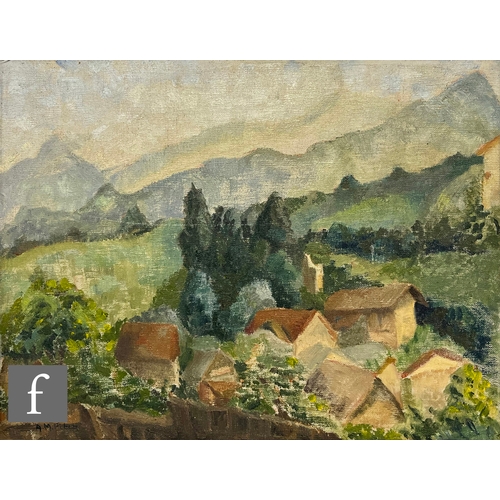 956 - ALYS M. FITCH (20TH CENTURY) - 'Pinnacles in Austria', oil on canvas, signed, bears artist's label a... 