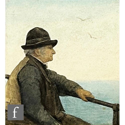 960 - ADA R. HOLLAND (EXHIBITED 1887-1914) - Old man looking out to sea, watercolour, signed, bears fragme... 