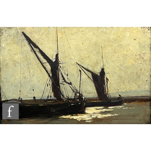 963 - ATTRIBUTED TO WALTER BURROUGHS FOWLER (1860-1930) - Thames barges in an estuary, oil on panel, also ... 