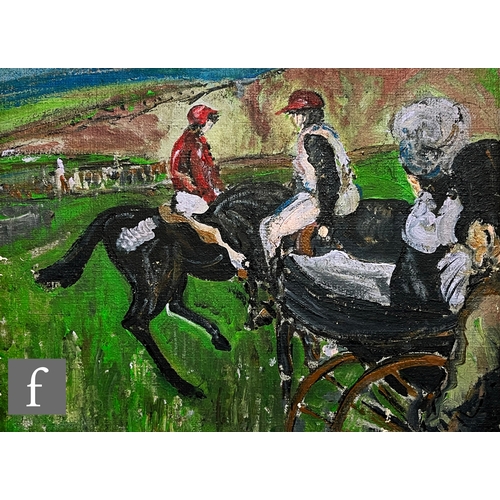 971 - CIRCLE OF PAUL FLAUBERT (FRENCH,1928-1994) - 'At the races', oil on canvas laid down on board, frame... 