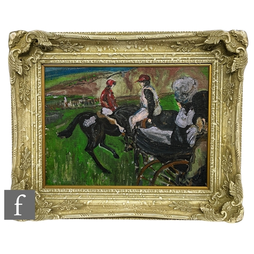 971 - CIRCLE OF PAUL FLAUBERT (FRENCH,1928-1994) - 'At the races', oil on canvas laid down on board, frame... 