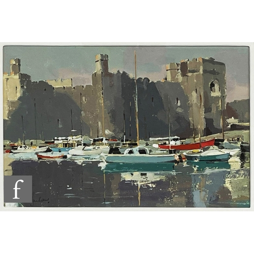 977 - JEREMY BARLOW, AROI (CONTEMPORARY) - Caernarfon Castle, gouache, signed, framed, 18cm x 27cm, frame ... 