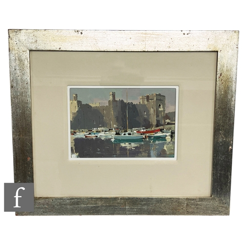 977 - JEREMY BARLOW, AROI (CONTEMPORARY) - Caernarfon Castle, gouache, signed, framed, 18cm x 27cm, frame ... 