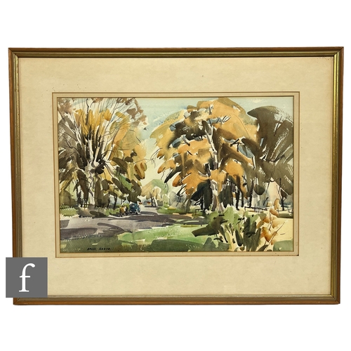 980 - ANGUS BERNARD RANDS (1922–1985) -  A sunlit wooded landscape, watercolour, signed, framed, 35cm x 63... 