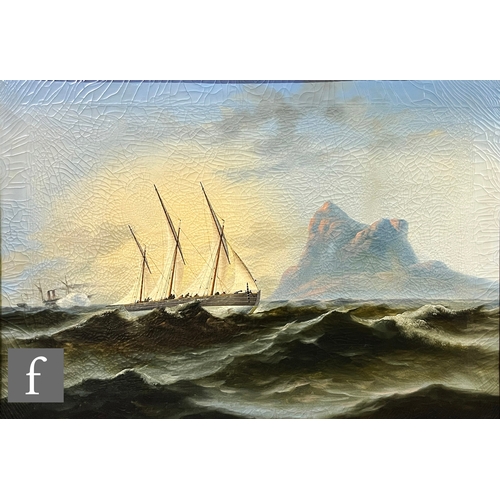 994 - ANGLO CHINESE SCHOOL (CIRCA 1900) - A three masted sailing boat at sea, oil on canvas, framed, 66cm ... 