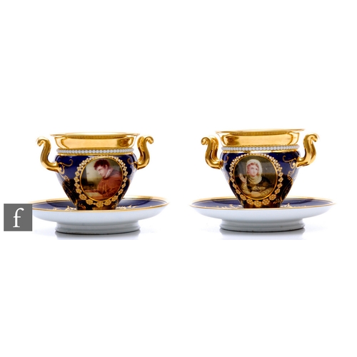 301 - A pair of Flight, Barr and Barr cabinet cups and stands signed by Thomas Baxter, circa 1814-1816 wit... 