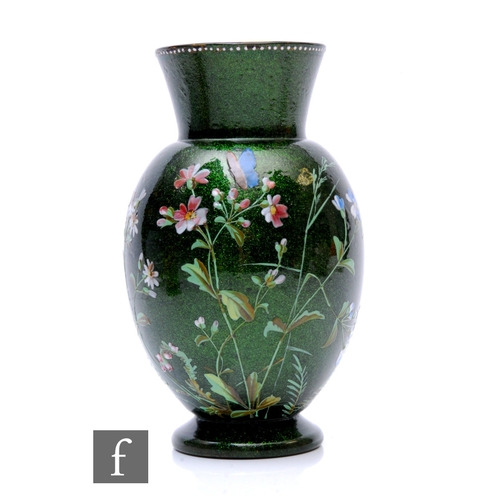 574 - A late 19th Century Bohemian glass vase of footed ovoid form with flared collar neck, decorated with... 