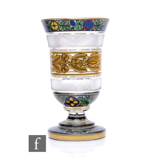 576 - A large Bohemian glass goblet in the manner of Haida J. Oertel & Co circa 1910 to 1915, the bell... 