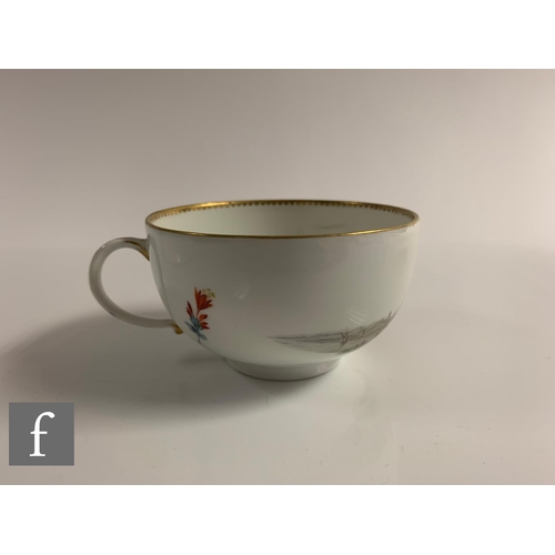 167 - A late 18th Century Meissen porcelain tea cup and saucer, the circular cup with loop handle, hand en... 